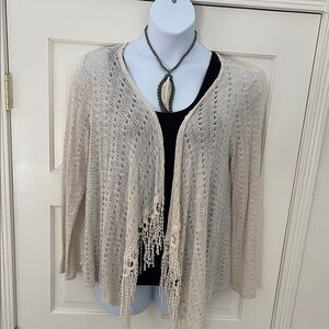 Scully Cream Women's Cardigan with Fringe euc!